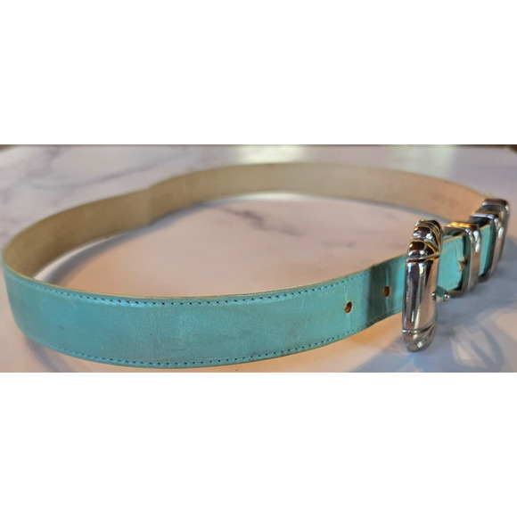Vintage 80s ESCADA‎ Womens Belt Leather Sky Blue Silver Western Italy 40 Med/Lg main image 4